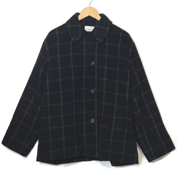 Vince Wool Cashmere Plaid Padded Shirt Jacket Shacket Black Tan Button Down XL - Picture 6 of 16